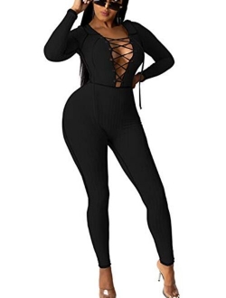 Glamaker Women's One Piece Zip Up Bodycon Jumpsuit Sexy Long Sleeve Turtleneck Onesies Rompers Playsuit Clubwear