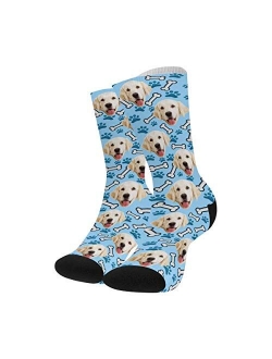 Custom Your Photo Face On Socks, Personalized Funny Crew Sock Gifts Dog Paw and Bone Pup Lover