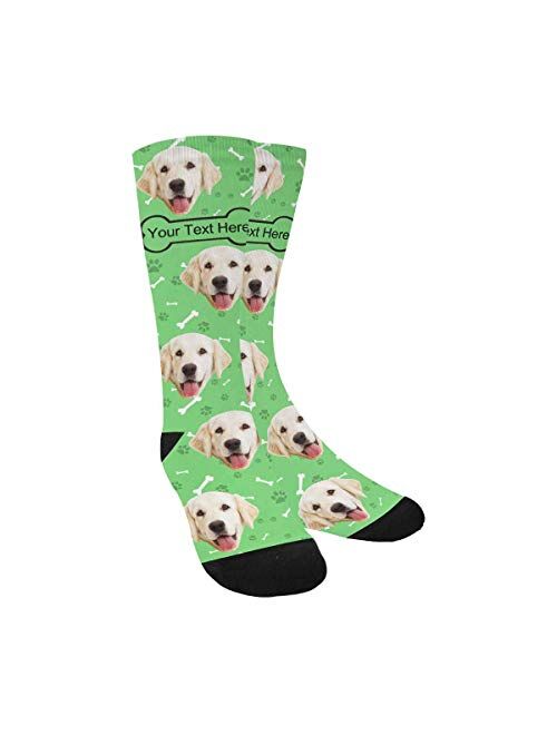 Custom Personalized Photo Pet Face Socks, Cat and Dog Tracks Paws Bones Crew Socks with Picture for Men Women