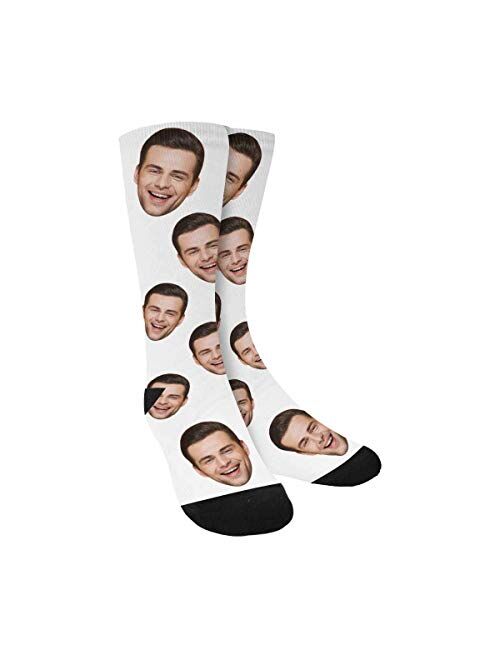 Custom Personalized Photo Pet Face Socks, Cat and Dog Tracks Paws Bones Crew Socks with Picture for Men Women