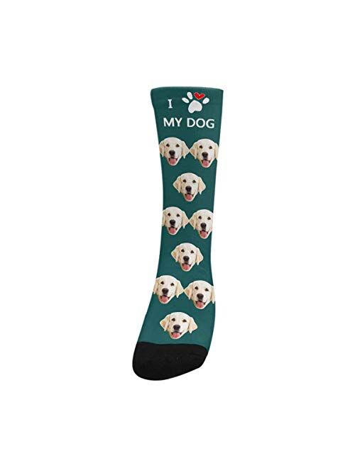 Custom Face Socks for Men and Women, I Love My Dog Cute Paw Animal Face Socks