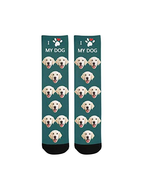 Custom Face Socks for Men and Women, I Love My Dog Cute Paw Animal Face Socks