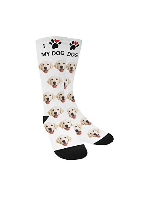 Custom Face Socks for Men and Women, I Love My Dog Cute Paw Animal Face Socks