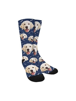 Custom Socks with Faces Dog Paws and Bones Personalized Printed Photo Crew Socks Watermelon Red