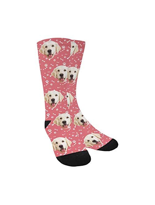 Custom Socks with Faces Dog Paws and Bones Personalized Printed Photo Crew Socks Watermelon Red