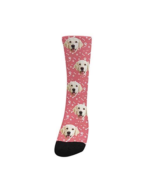 Custom Socks with Faces Dog Paws and Bones Personalized Printed Photo Crew Socks Watermelon Red