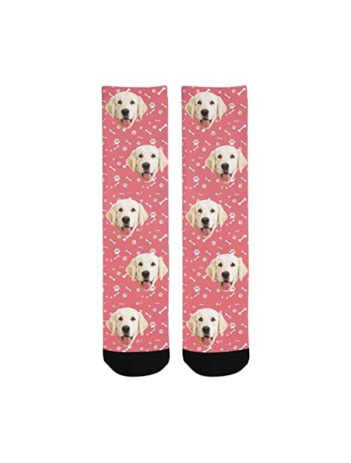 Custom Socks with Faces Dog Paws and Bones Personalized Printed Photo Crew Socks Watermelon Red