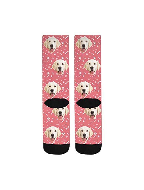 Custom Socks with Faces Dog Paws and Bones Personalized Printed Photo Crew Socks Watermelon Red