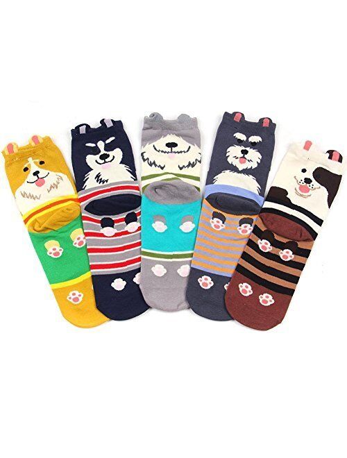 Womens Cat Dog Socks Cute Animal Cotton Ankle Sock Funny Colorful Novelty Sox Women Gift 5/10 Pairs