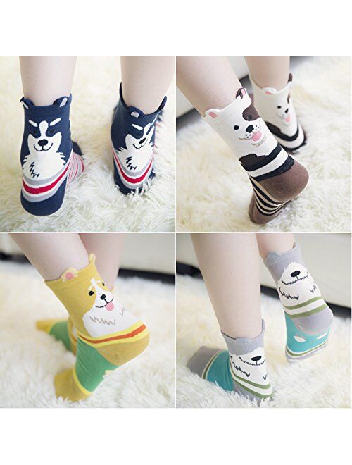 Womens Cat Dog Socks Cute Animal Cotton Ankle Sock Funny Colorful Novelty Sox Women Gift 5/10 Pairs