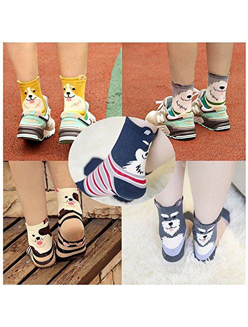 Womens Cat Dog Socks Cute Animal Cotton Ankle Sock Funny Colorful Novelty Sox Women Gift 5/10 Pairs