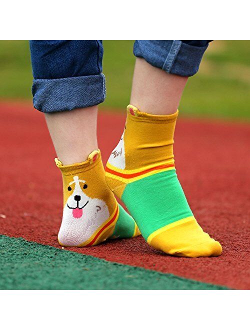 Womens Cat Dog Socks Cute Animal Cotton Ankle Sock Funny Colorful Novelty Sox Women Gift 5/10 Pairs