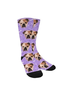 Personalized Your Face Photo Soft Socks for Men and Women 15.35 inch, Pet Dog Tracks Paws Bones