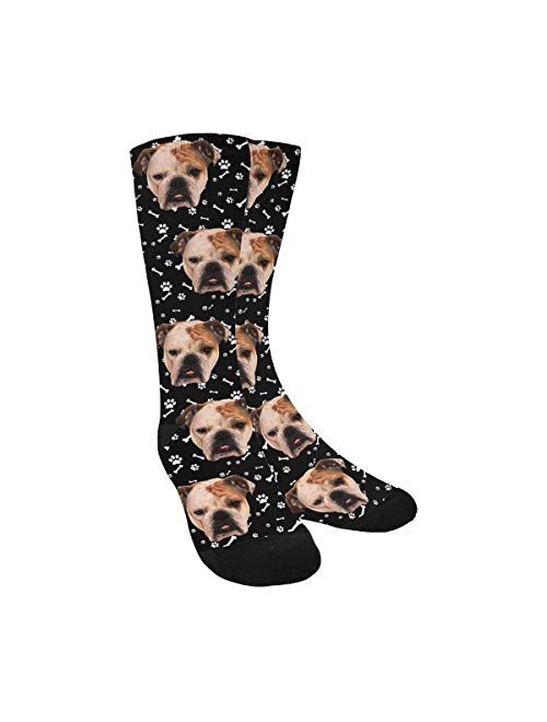 Personalized Your Face Photo Soft Socks for Men and Women 15.35 inch, Pet Dog Tracks Paws Bones