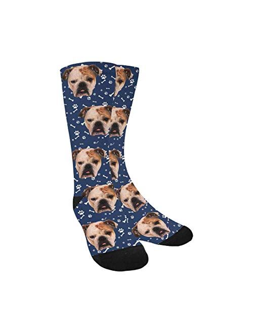 Personalized Your Face Photo Soft Socks for Men and Women 15.35 inch, Pet Dog Tracks Paws Bones