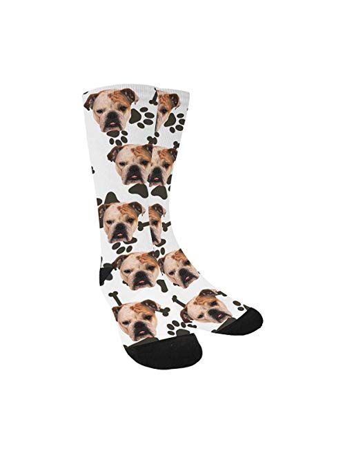 Personalized Your Face Photo Soft Socks for Men and Women 15.35 inch, Pet Dog Tracks Paws Bones