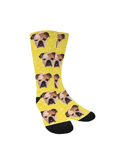 Personalized Your Face Photo Soft Socks for Men and Women 15.35 inch, Pet Dog Tracks Paws Bones