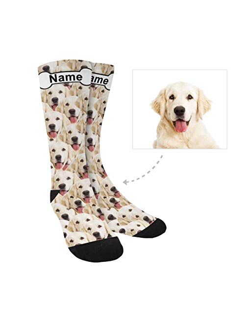 Custom Personalized Socks Multi Face Bone Pet Name Crew Socks for Men Women