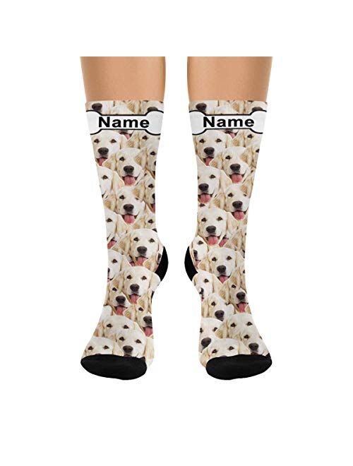 Custom Personalized Socks Multi Face Bone Pet Name Crew Socks for Men Women