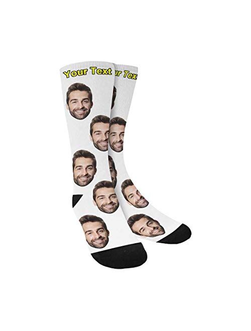 Custom Face Socks,Turn Your Photo Into 5 Different Faces with Hearts Valentines Crew Socks Unisex