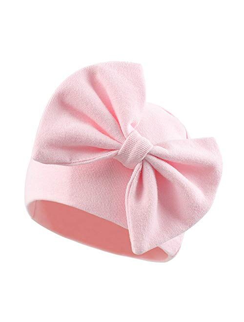 Newborn Baby Girl Hat Cotton Baby Bow Beanie Spring Infant Hats for Girls 0-6Months