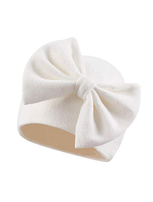 Newborn Baby Girl Hat Cotton Baby Bow Beanie Spring Infant Hats for Girls 0-6Months