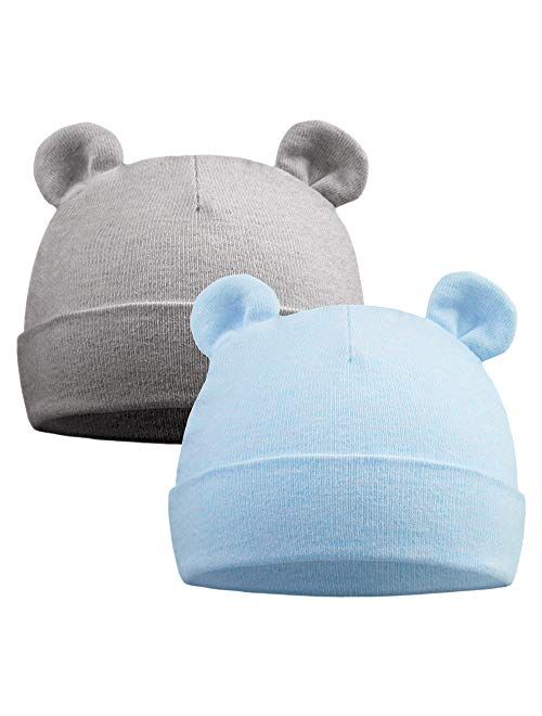 Pesaat Newborn Hospital Hat Preemie Boys Girls Beanie Solid Infant Baby Hats Autumn Winter