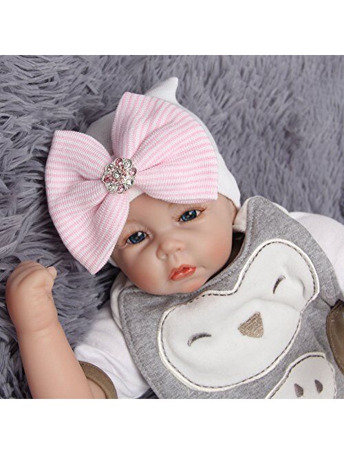 Gellwhu Pink White Blue Newborn Girl Nursery Beanie Hospital Hat with Large Bow