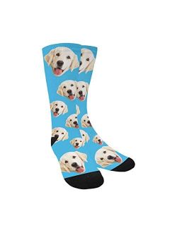 Personalized Face Socks Change Dog Face Size Pup Crew Socks Custom Photo Unisex Blue