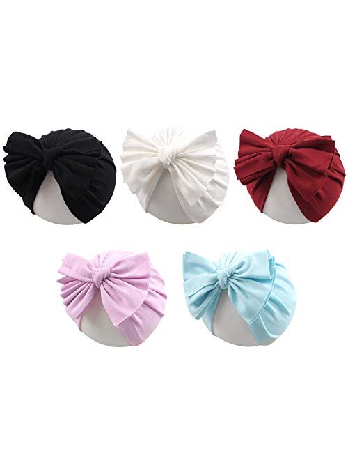 Baby Girl Turban Hat 5 Pieces Cotton Infant Girls Headwraps Toddler Hats 0-3 T