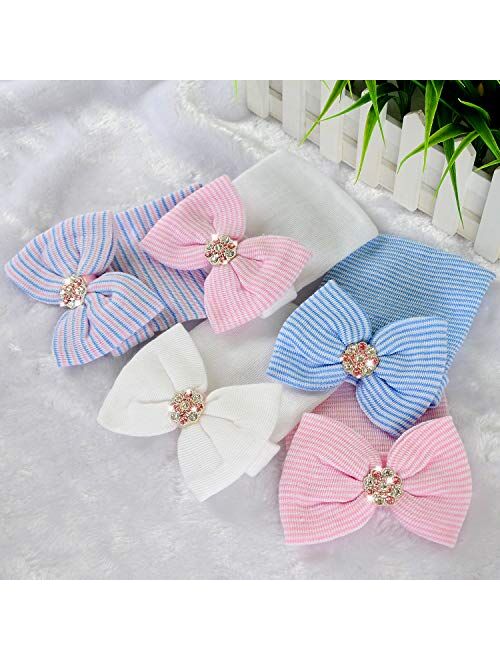 Gellwhu 5-Pack Newborn Baby Girl Bow Hats caps Beanies Hospital Infant hat Clothes Outfits