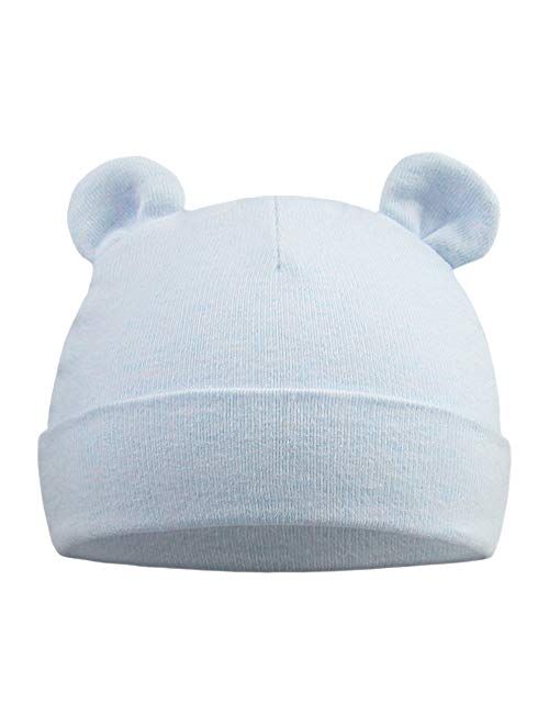 Original Cotton Newborn Beanies Striped Cute Baby Hat for Boys Girls Bear Ears Infant Beanie 2-Pack