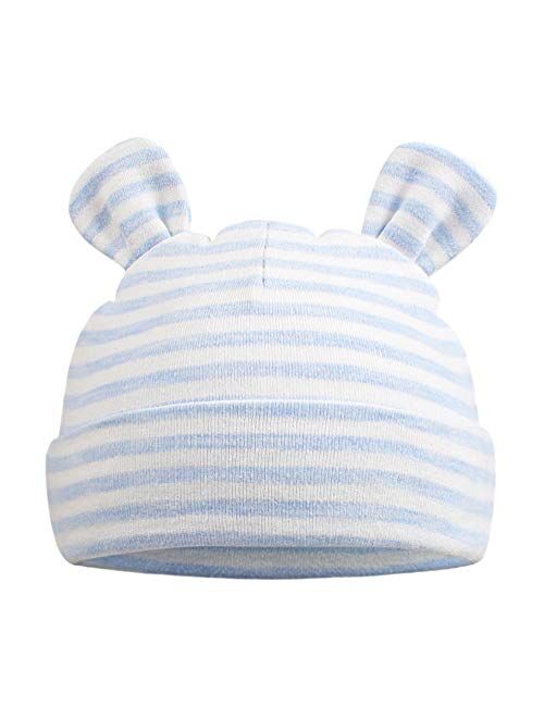 Original Cotton Newborn Beanies Striped Cute Baby Hat for Boys Girls Bear Ears Infant Beanie 2-Pack