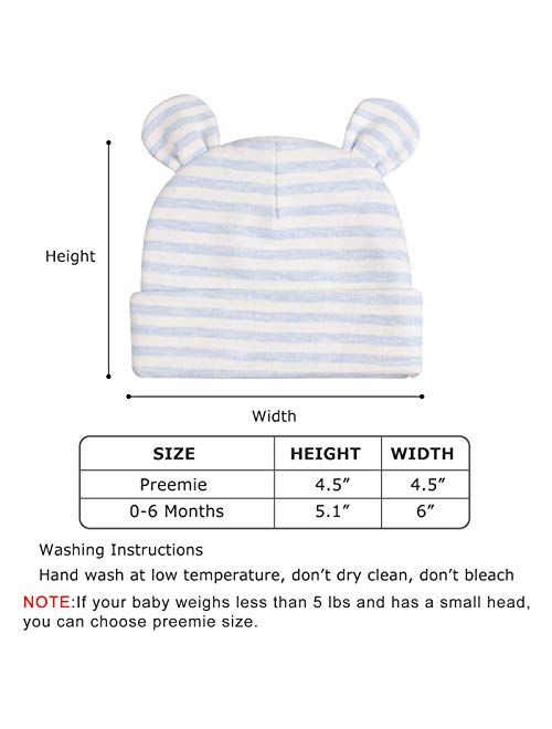 Original Cotton Newborn Beanies Striped Cute Baby Hat for Boys Girls Bear Ears Infant Beanie 2-Pack