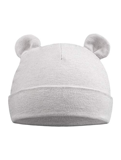 Original Cotton Newborn Beanies Striped Cute Baby Hat for Boys Girls Bear Ears Infant Beanie 2-Pack