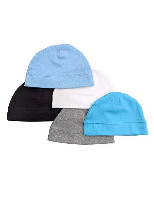 Betty Dain Jersey Knit 5 Piece Infant/Baby Cap, Set of 5 Soft Baby Beanies, Assorted Colors, 100% Cotton Stretch, Girls, Machine Washable, Grey/White/Black/Violet/Pink