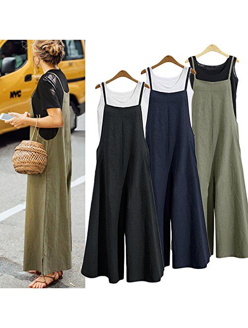 wvalaxywq Wide Leg Women‘s Jumpsuits Long Casual Overalls Plus Size Loose Rompers Pants