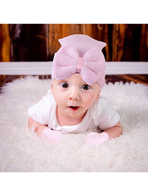 upeilxd Newborn Hospital Hat Infant Baby Hat Caps with Bow Soft Cute Nursery Beanie Hat