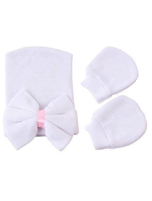 upeilxd Newborn Hospital Hat Infant Baby Hat Caps with Bow Soft Cute Nursery Beanie Hat