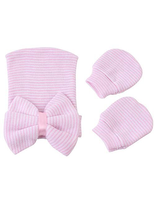 upeilxd Newborn Hospital Hat Infant Baby Hat Caps with Bow Soft Cute Nursery Beanie Hat