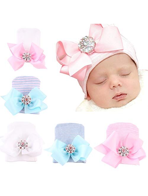 upeilxd Newborn Hospital Hat Infant Baby Hat Caps with Bow Soft Cute Nursery Beanie Hat