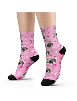 Custom Dog Face Socks with Name Photo Colorful Personalized Crew Socks Funny Gift for Men Women