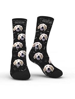 Custom Dog Face Socks with Name Photo Colorful Personalized Crew Socks Funny Gift for Men Women