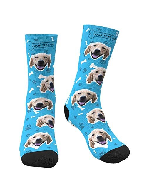 Custom Dog Face Socks with Name Photo Colorful Personalized Crew Socks Funny Gift for Men Women