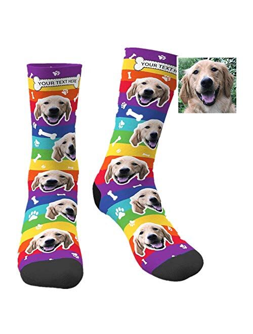 Custom Dog Face Socks with Name Photo Colorful Personalized Crew Socks Funny Gift for Men Women