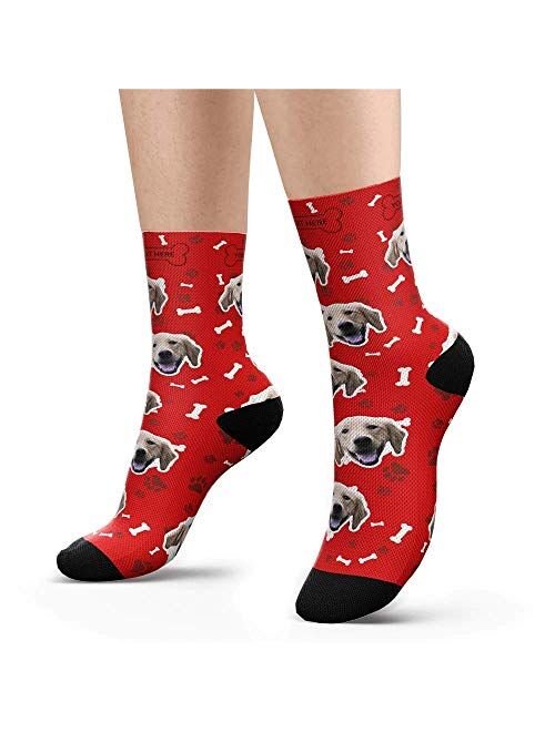 Custom Dog Face Socks with Name Photo Colorful Personalized Crew Socks Funny Gift for Men Women