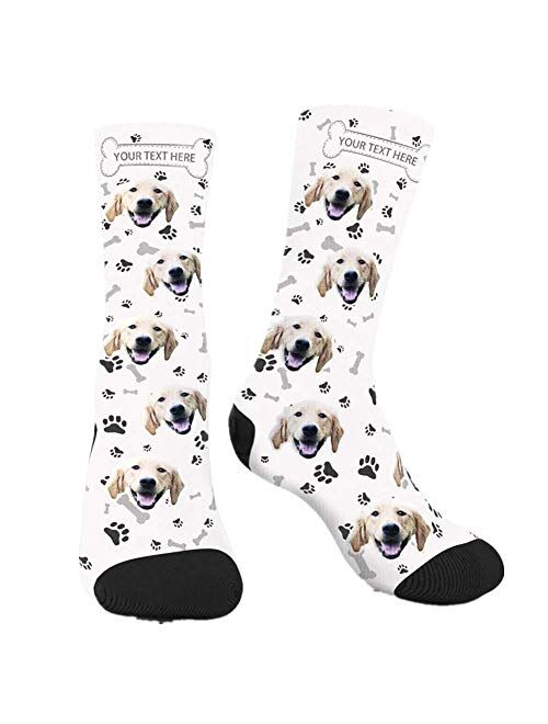 Custom Dog Face Socks with Name Photo Colorful Personalized Crew Socks Funny Gift for Men Women