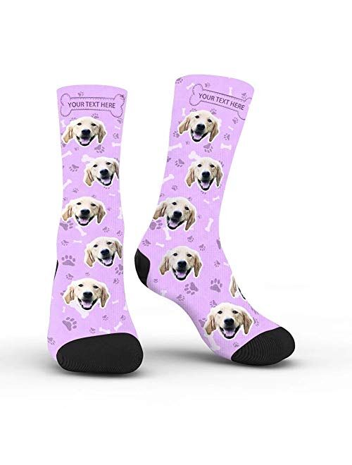 Custom Dog Face Socks with Name Photo Colorful Personalized Crew Socks Funny Gift for Men Women