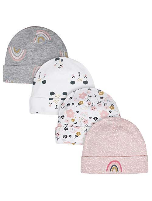 Gerber Baby Girls' 4-Pack Caps