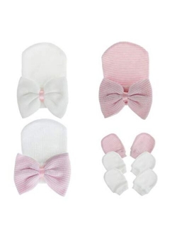 Century Star Newborn Hat Baby Mittens for Baby Girls Boys Cute Soft Infant Caps with Bow Knot Beanie Headbands Outfit